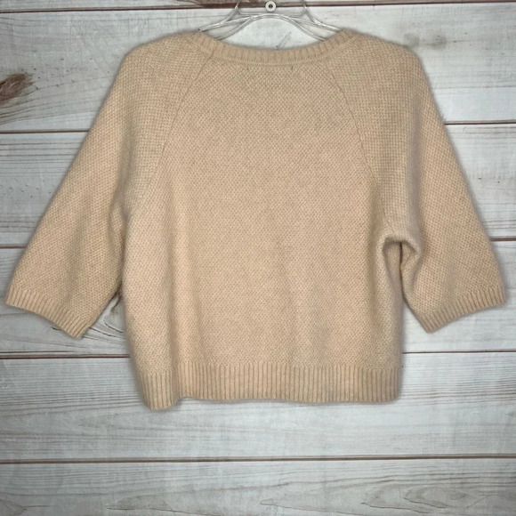 Sam Edelman Fuzzy Sweater Top Cropped Elbow Sleeve Angora Wool Blend Sz L - Picture 3 of 13